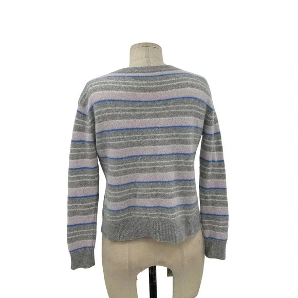 360‎ Cashmere Rosa Sweater Long Sleeve V-Neckline Striped Gray Blue Size XS - Picture 6 of 9